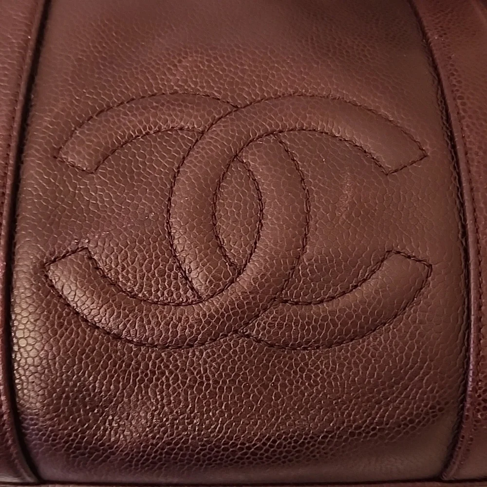 Rare! Chanel CC Caviar Leather Duffel Travel Gym Bag Burgundy ENTRUPY COA - Picture 12 of 16